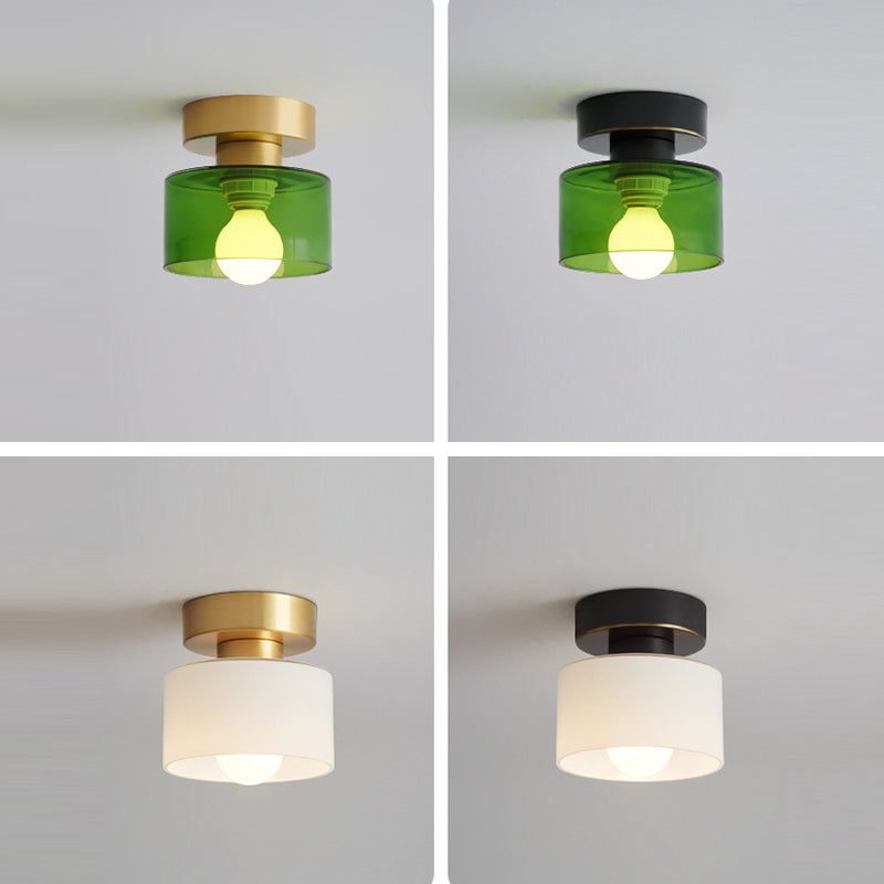 مصباح سقف معاصر على الطراز الاسكندنافي، مصنوع من النحاس والزجاج، مزود بإضاءة واحدة، ومثبت بشكل شبه مسطح، لغرفة المعيشة