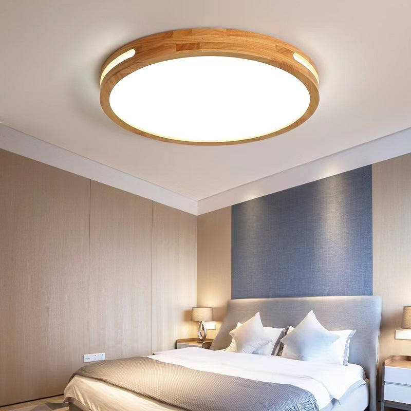 Traditional Chinese Wood Grain Round Acrylic LED Flush Mount Ceiling Light For Living Room