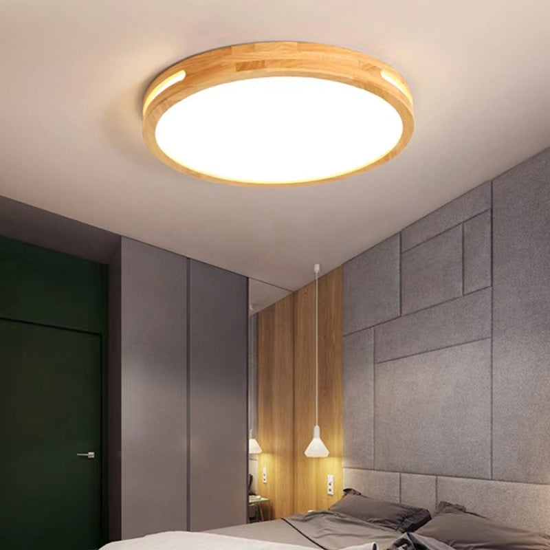 Traditional Chinese Wood Grain Round Acrylic LED Flush Mount Ceiling Light For Living Room