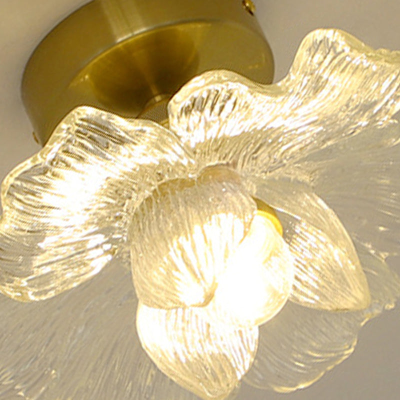 Traditional Vintage Resin Floral Shade Hardware 1-Light Semi-Flush Mount Ceiling Light For Living Room