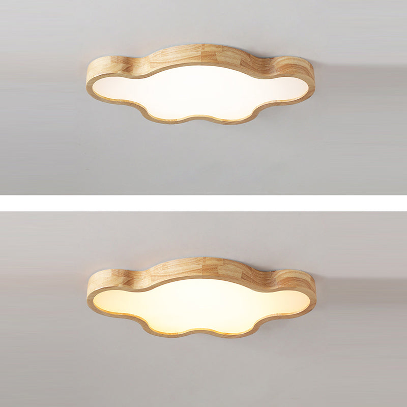 Traditional Japanese Solid Wood Acrylic Cloud Shade LED Flush Mount Ceiling Light For Living Room