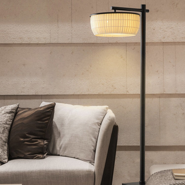 Traditional Vintage Round Fabric Shade Iron 3-Light Standing Floor Lamp For Home Office