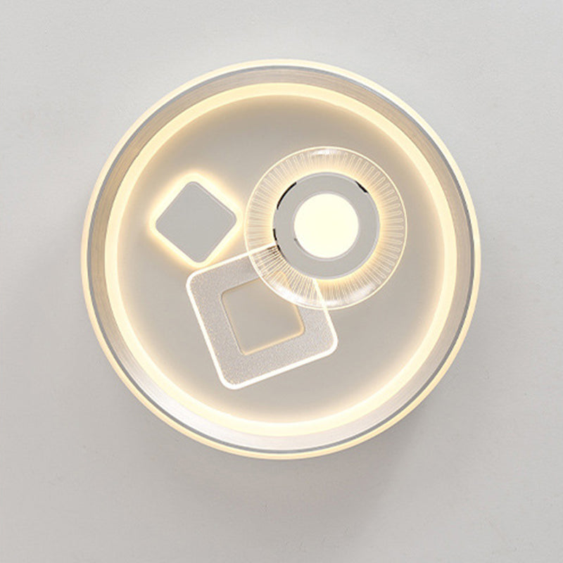 Contemporary Simplicity Iron Acrylic Geometric Round LED Flush Mount Ceiling Light For Bedroom