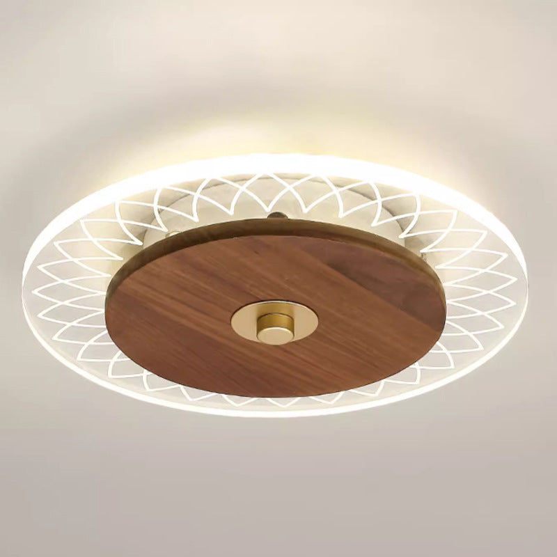 寝室用、現代的なシンプルさを追求した無垢材アクリル製ラウンドLEDフラッシュマウントシーリングライト