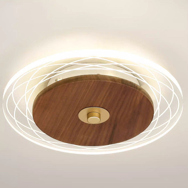 寝室用、現代的なシンプルさを追求した無垢材アクリル製ラウンドLEDフラッシュマウントシーリングライト