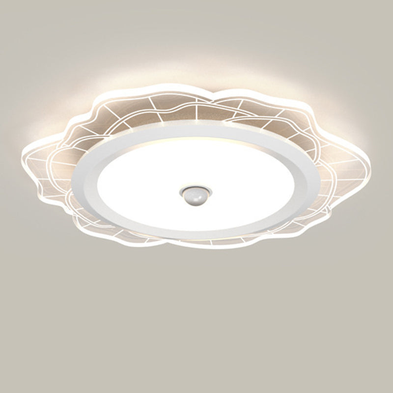 現代的なシンプルさ、アイアンアルミフラワーアクリルシェード、LEDフラッシュマウントシーリングライト、リビングルーム用