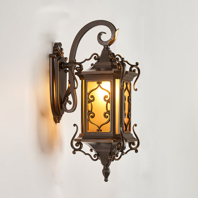 Traditional European Aluminum Arc Carving Frame Water Ripple Glass 1-Light Outdoor Waterproof Wall Sconce Lamp For Garden