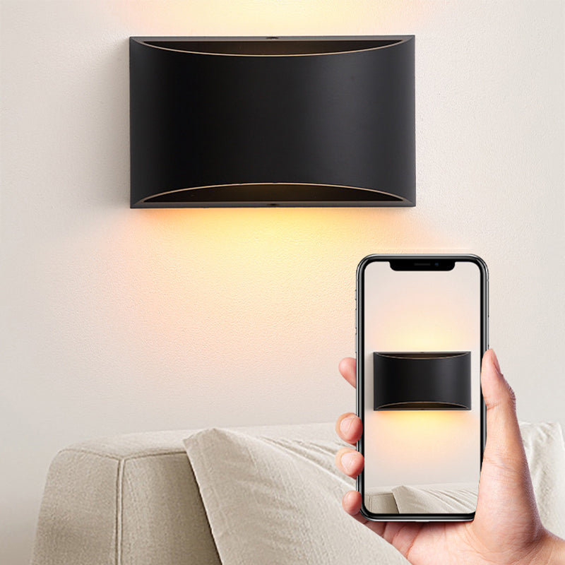 Modern Minimalist Curved Aluminum Up And Down Illuminated LED Wall Sconce Lamp For Outdoor Patio