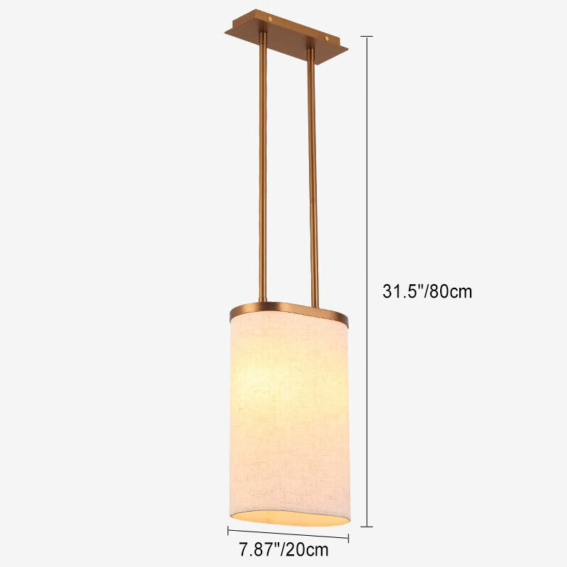 Traditional Chinese Stainless Steel Fabric Round Shade 1-Light Pendant Light For Bedroom