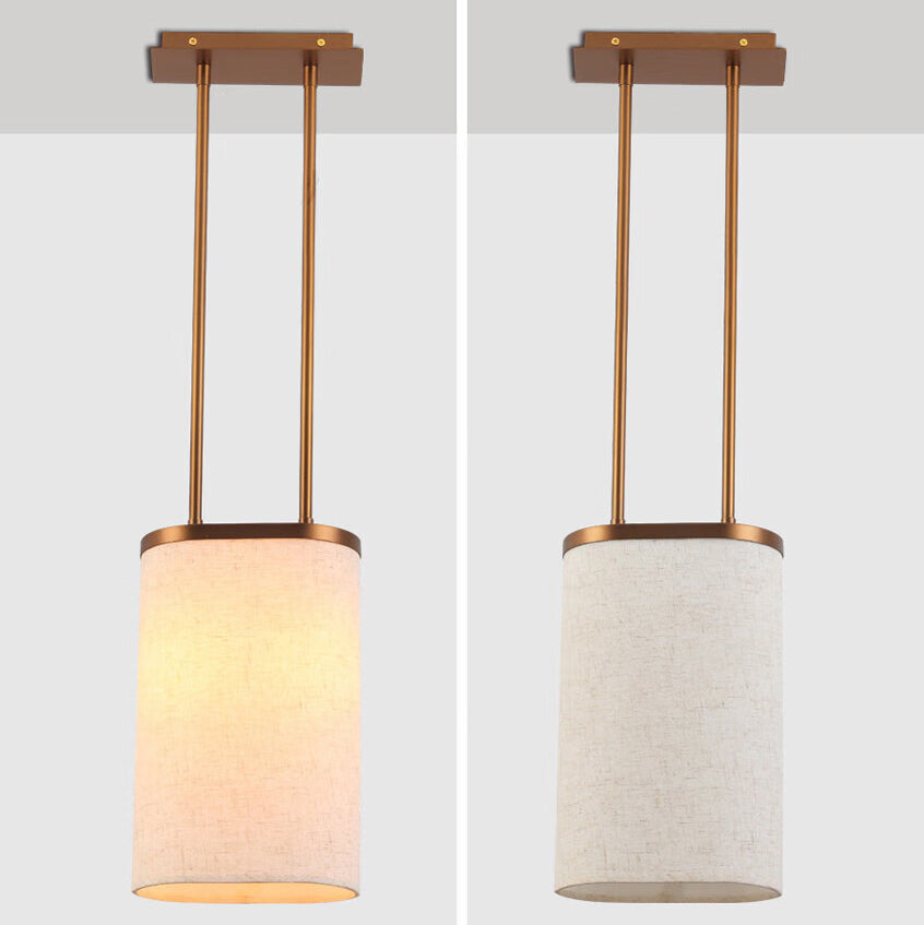 Traditional Chinese Stainless Steel Fabric Round Shade 1-Light Pendant Light For Bedroom
