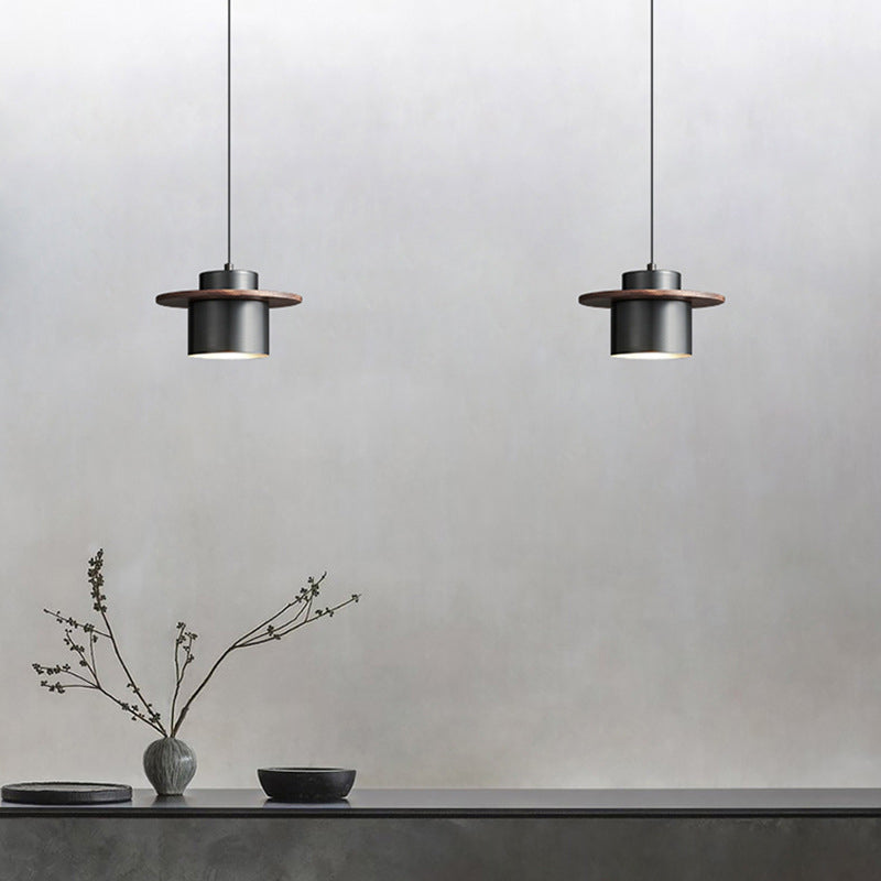 Contemporary Nordic Full Copper Cylinder Walnut Wood LED Pendant Light For Bedroom