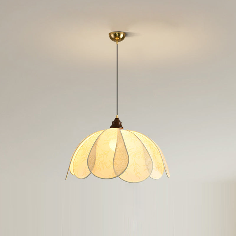 Traditional French Petal Fabric Shade Hardware 1-Light Pendant Light For Dining Room