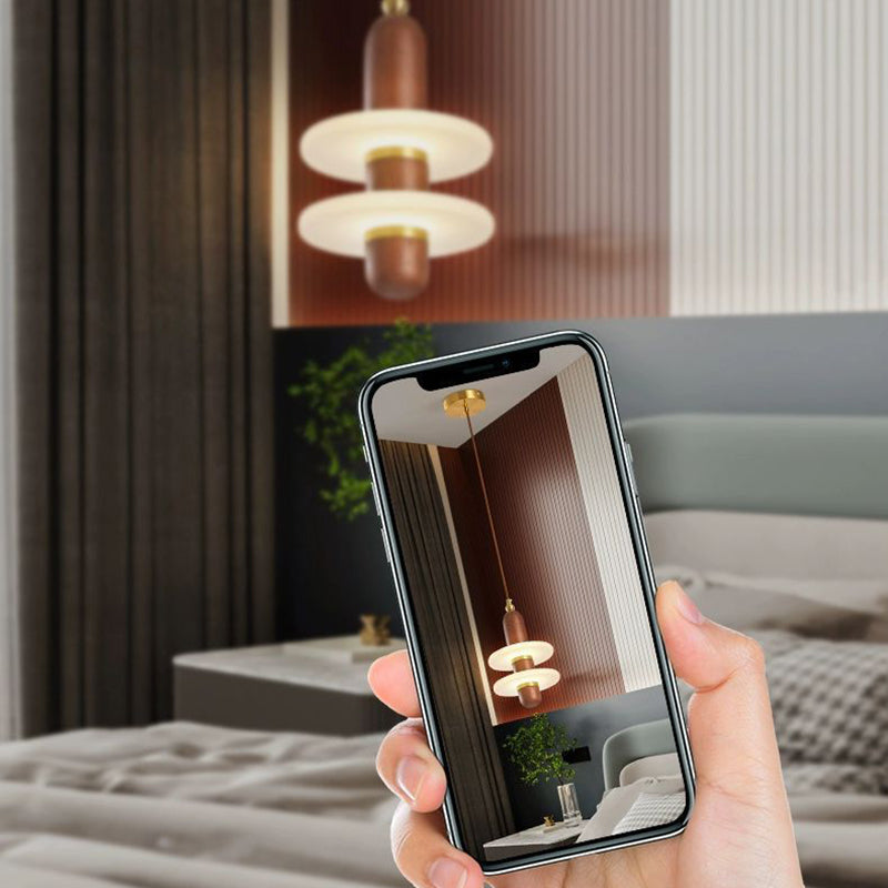 مصباح LED معلق من خشب المطاط الأكريليكي المعاصر لغرفة المعيشة