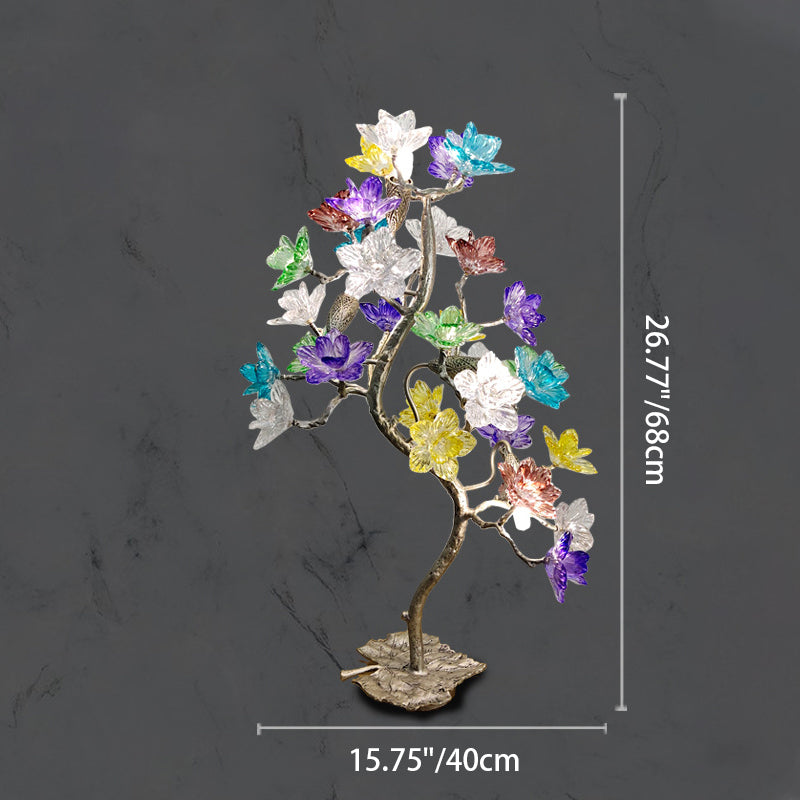 Contemporary Creative Crystal Glass Flower Shade Maple Leaf Copper Base 4-Light Table Lamp For Home Office