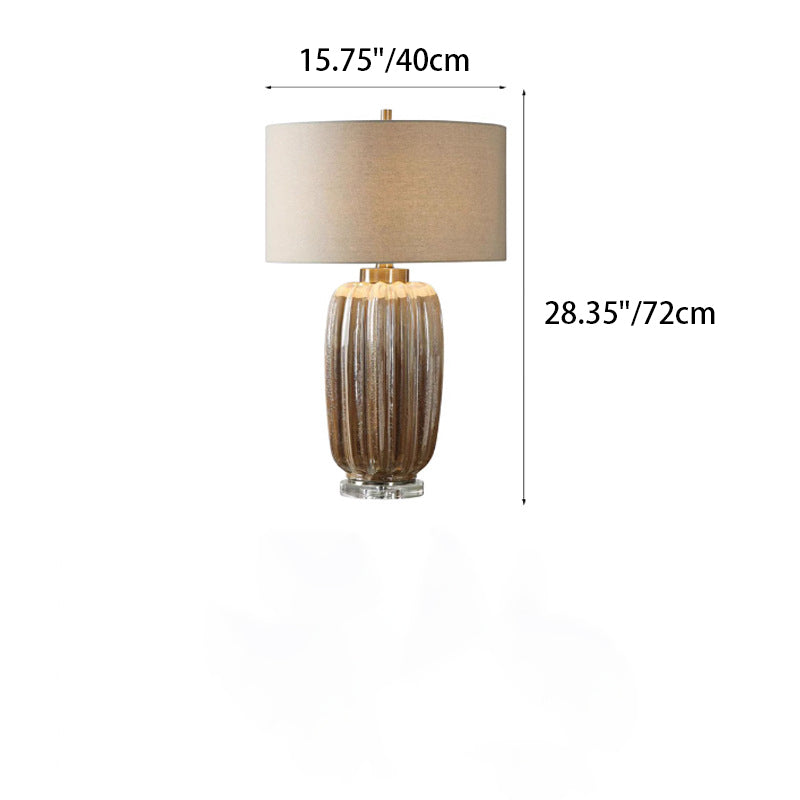Traditional Vintage Fabric Cylinder Shade Ceramic Vase Base 1-Light Table Lamp For Study