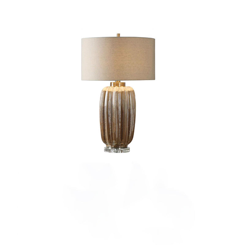 Traditional Vintage Fabric Cylinder Shade Ceramic Vase Base 1-Light Table Lamp For Study