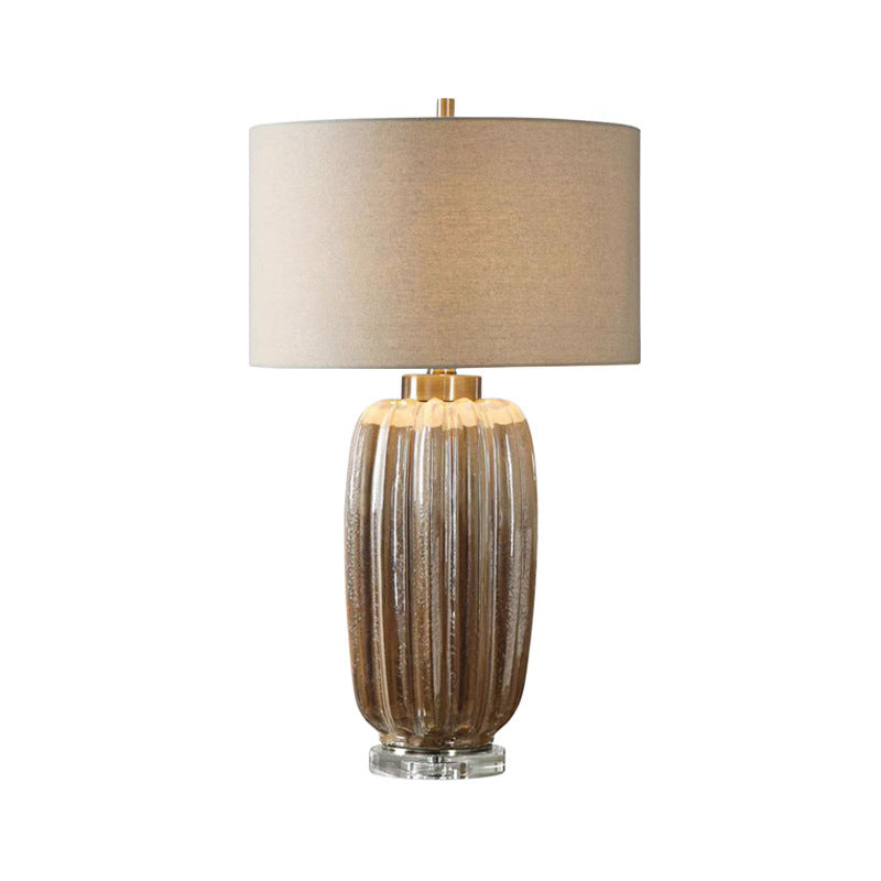 Traditional Vintage Fabric Cylinder Shade Ceramic Vase Base 1-Light Table Lamp For Study