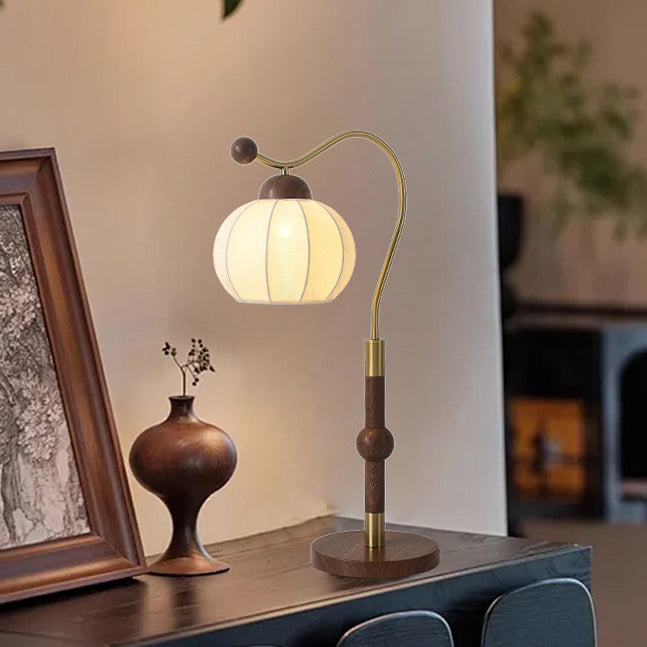Traditional Vintage Fabric Lantern Shade Arc Iron Rod 1-Light Table Lamp For Study
