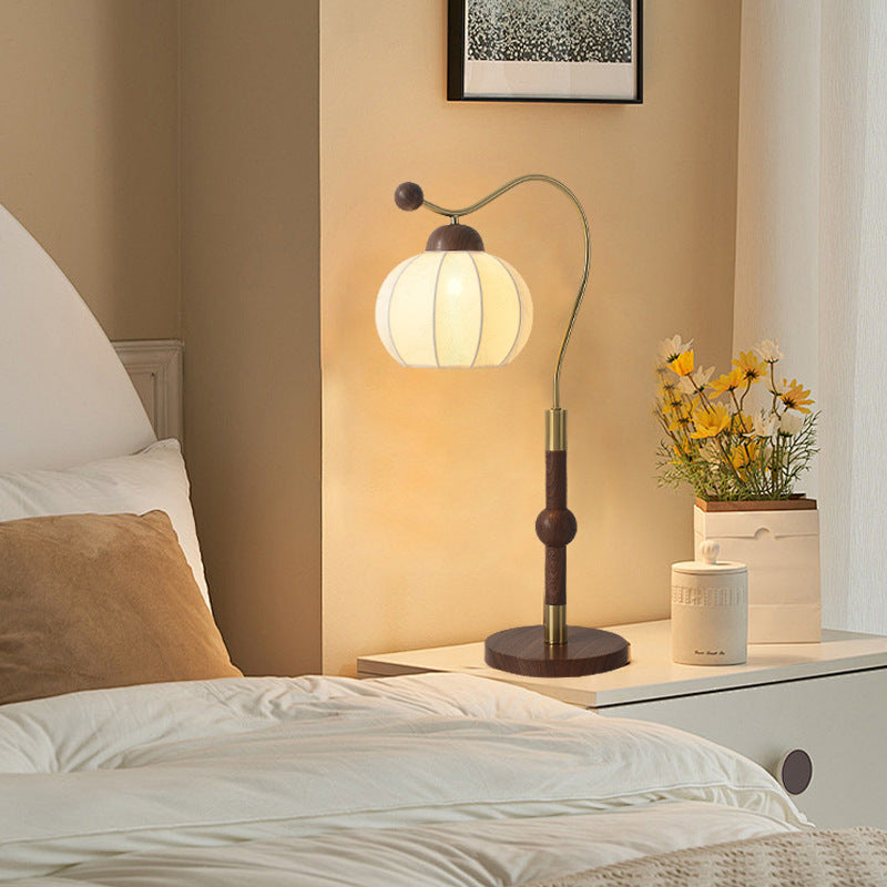Traditional Vintage Fabric Lantern Shade Arc Iron Rod 1-Light Table Lamp For Study