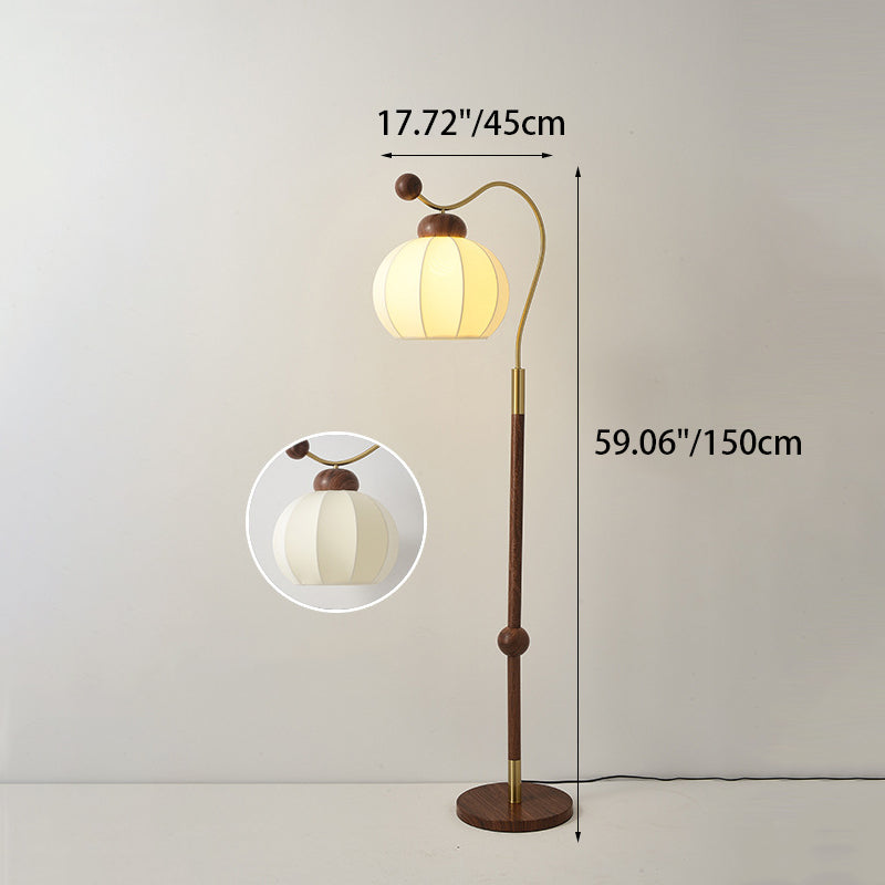 Traditional Vintage Fabric Lantern Shade Arc Iron Rod 1-Light Standing Floor Lamp For Study