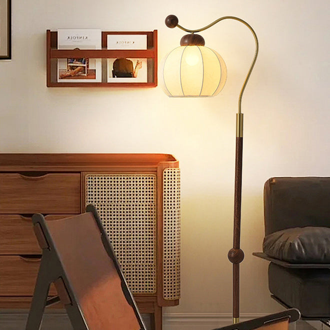 Traditional Vintage Fabric Lantern Shade Arc Iron Rod 1-Light Standing Floor Lamp For Study