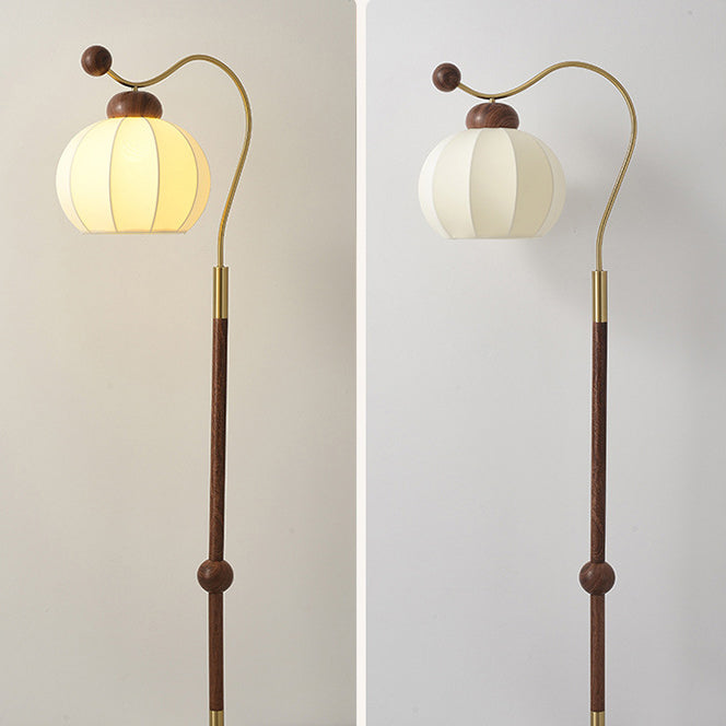 Traditional Vintage Fabric Lantern Shade Arc Iron Rod 1-Light Standing Floor Lamp For Study