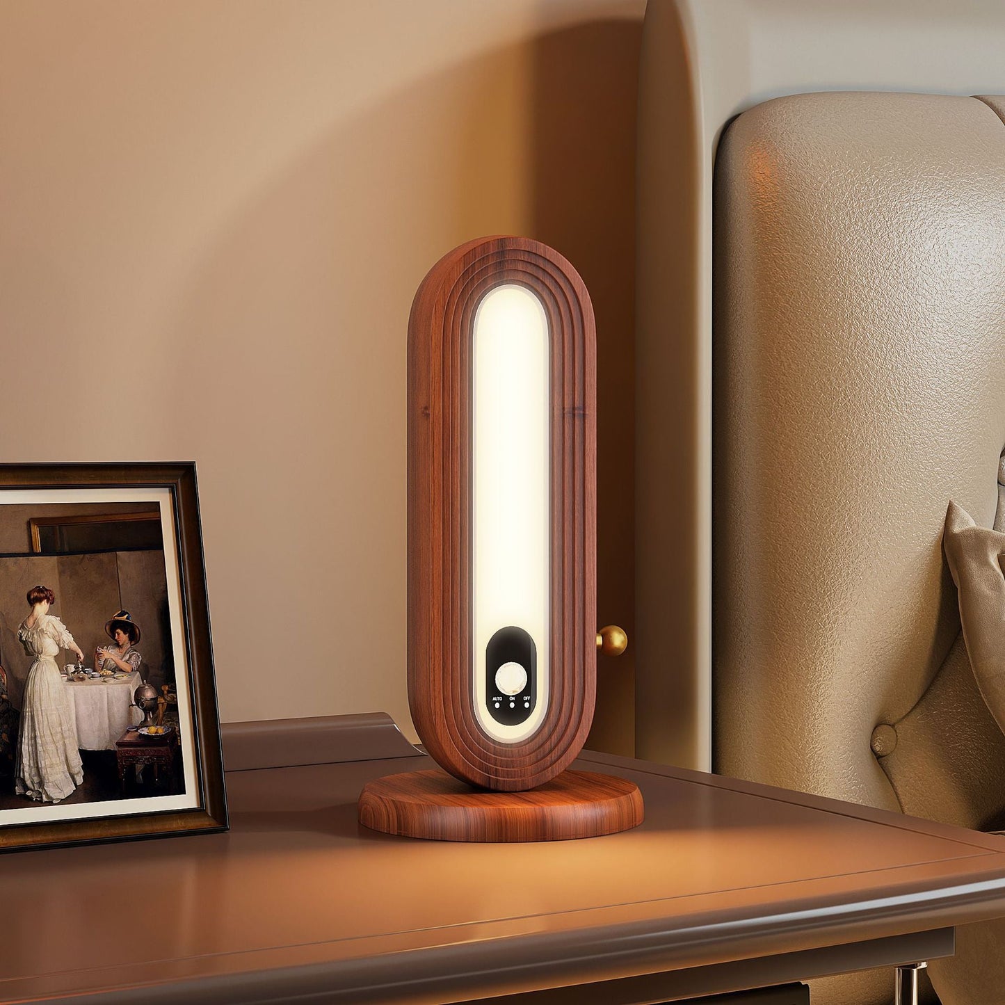 Modern Simplicity Solid Wood Oval Magnetic LED Intelligent Sensing Table Lamp For Bedroom
