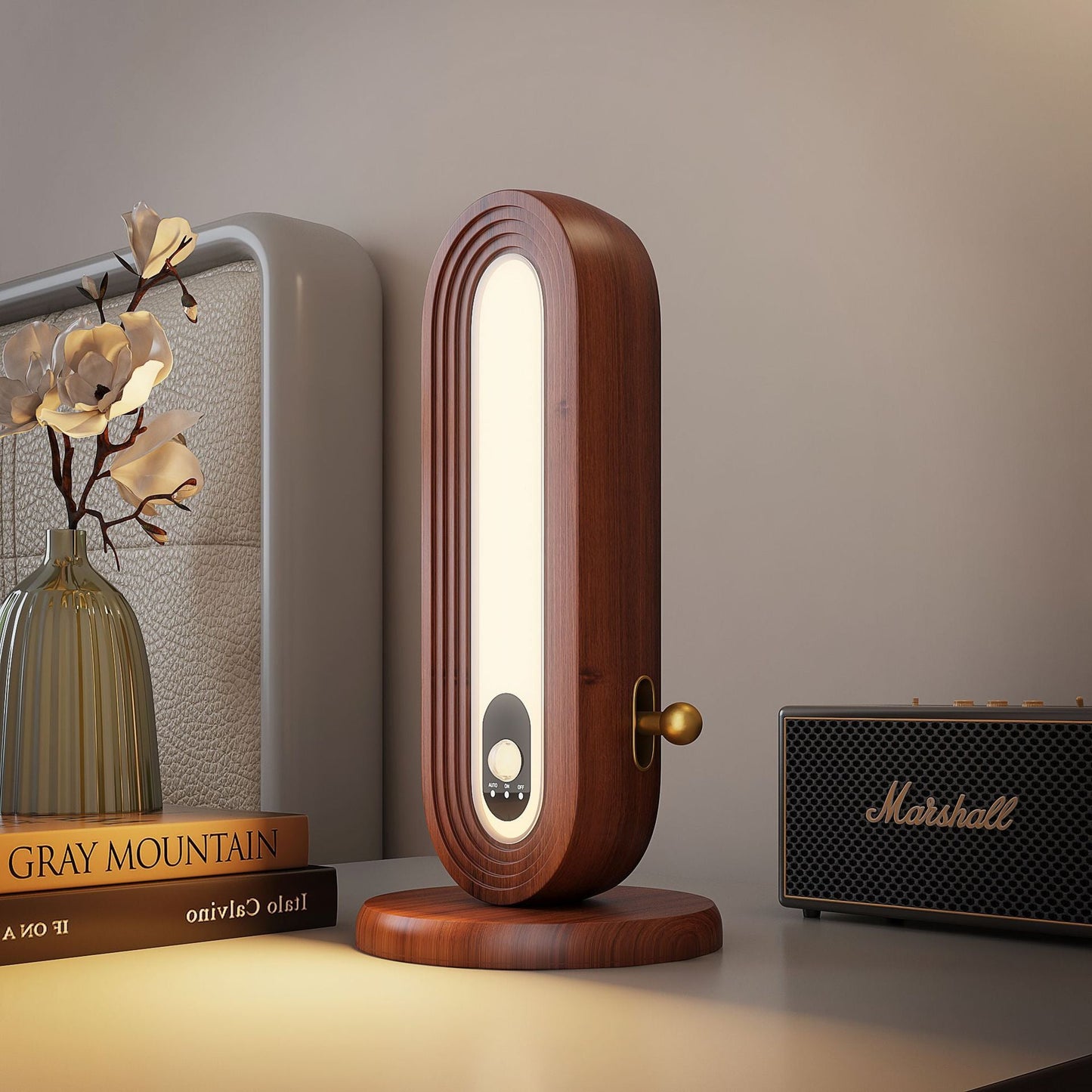 Modern Simplicity Solid Wood Oval Magnetic LED Intelligent Sensing Table Lamp For Bedroom