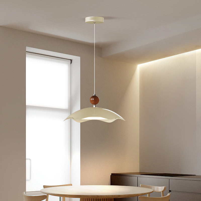 Contemporary Nordic Iron Imitation Wood Grain Round LED Rocker Arm Pendant Light For Living Room