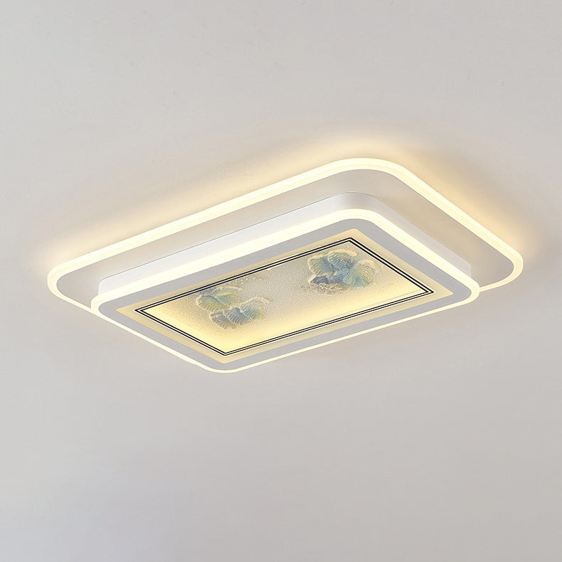 伝統的な中国製ハンドメイドの花柄模様の鉄製アクリル製長方形LEDフラッシュマウントシーリングライト(リビングルーム用)