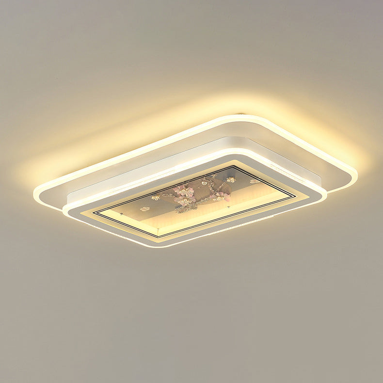 伝統的な中国製ハンドメイドの花柄模様の鉄製アクリル製長方形LEDフラッシュマウントシーリングライト(リビングルーム用)