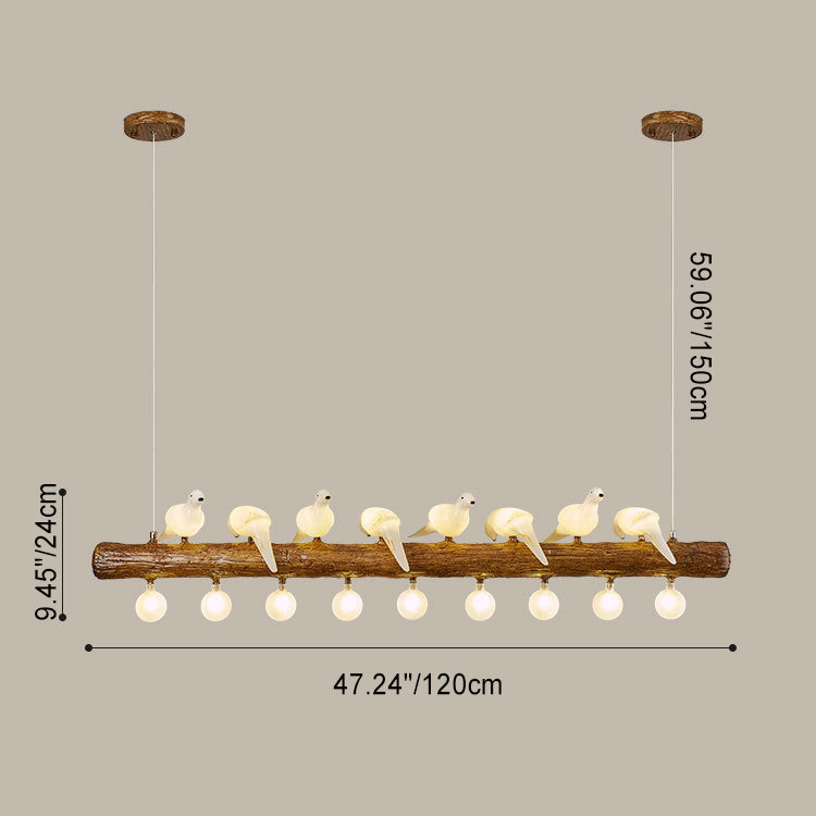 ثريا زجاجية على شكل طائر فرعي تقليدي عتيق من الراتينج، ثريا جزيرة بإضاءة 3/5/8/6/11/17 ضوء لغرفة المعيشة