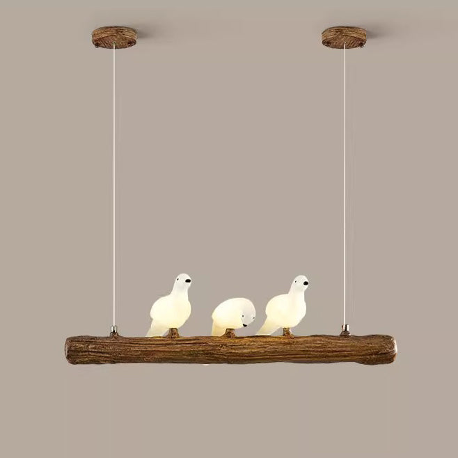 Traditional Vintage Resin Imitation Branch Bird Glass Shade 3/5/8/6/11/17-Light Island Light Chandelier For Living Room
