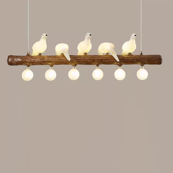 Traditional Vintage Resin Imitation Branch Bird Glass Shade 3/5/8/6/11/17-Light Island Light Chandelier For Living Room