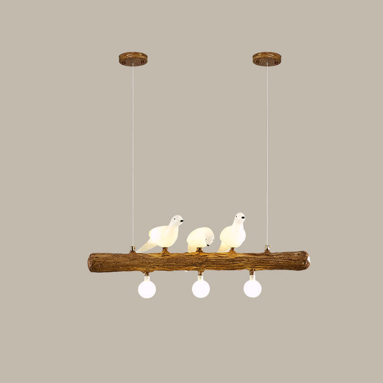 Traditional Vintage Resin Imitation Branch Bird Glass Shade 3/5/8/6/11/17-Light Island Light Chandelier For Living Room