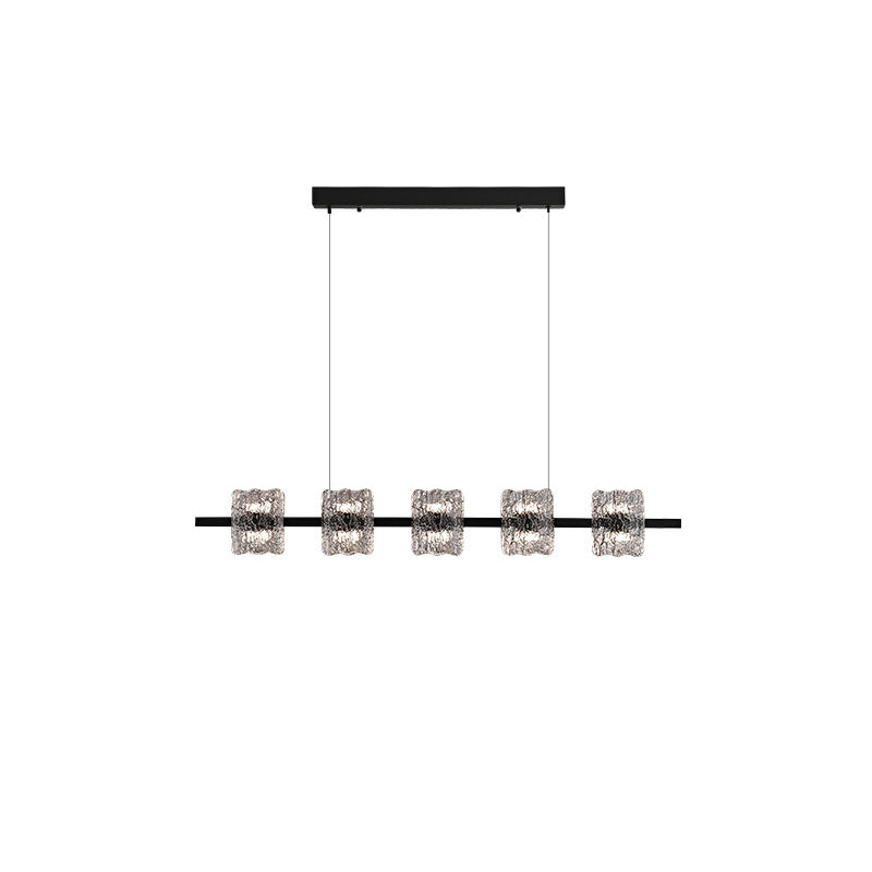 Contemporary Nordic Iron Resin Ice Crack Texture Design Square LED Chandelier Island Light For Dining Room