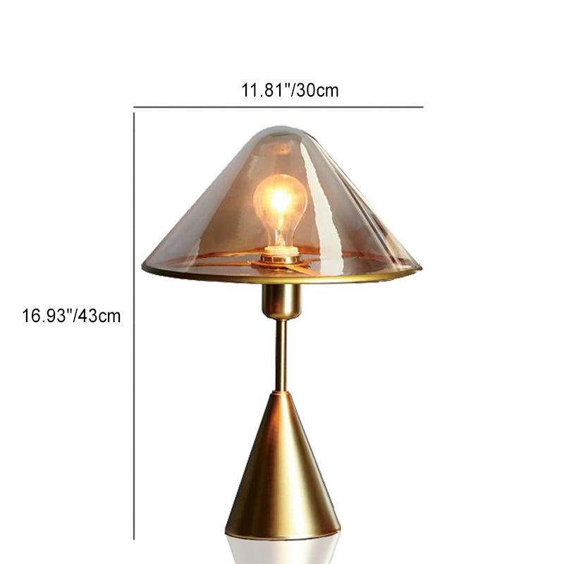 Contemporary Luxury Glass Conical Shade Metal Base 1-Light Table Lamp For Bedroom