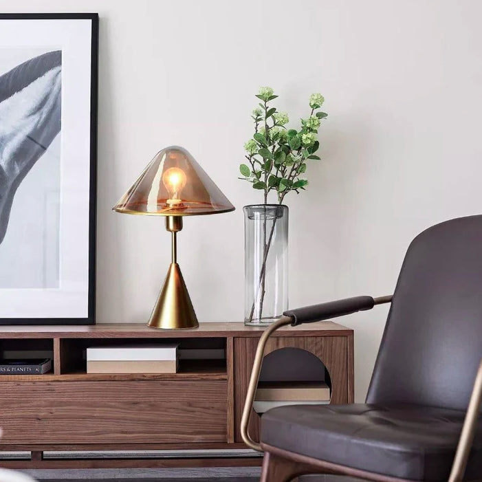 Contemporary Luxury Glass Conical Shade Metal Base 1-Light Table Lamp For Bedroom