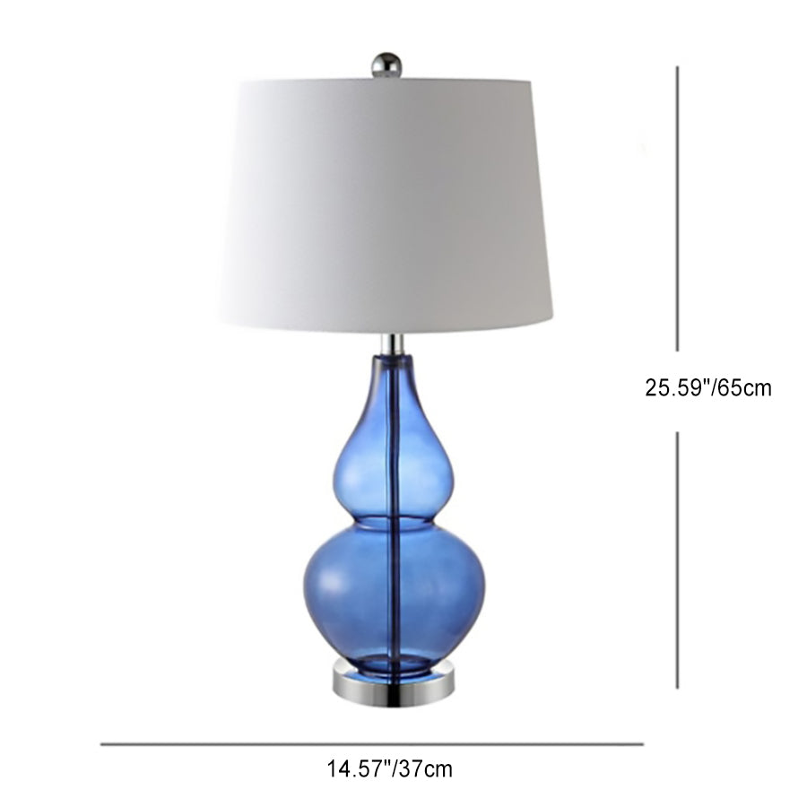 Contemporary Creative Double Gourd Glass Fabric Round Shade 1-Light Table Lamp For Study