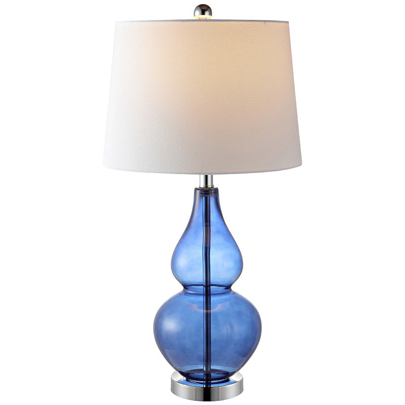 Contemporary Creative Double Gourd Glass Fabric Round Shade 1-Light Table Lamp For Study