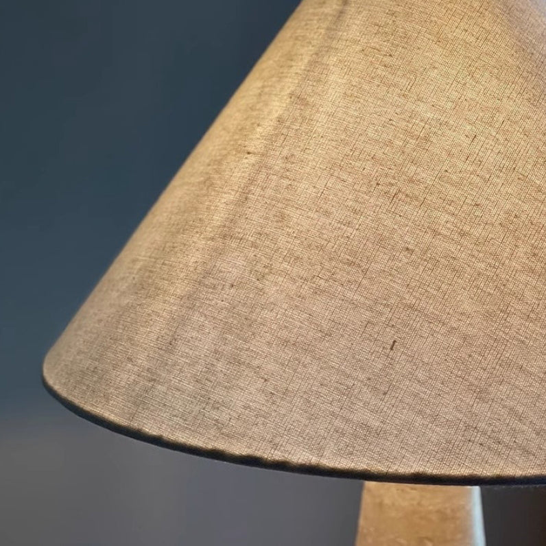 Traditional Japanese Fabric Conical Shade Yellow Travertine Base 1-Light Table Lamp For Study