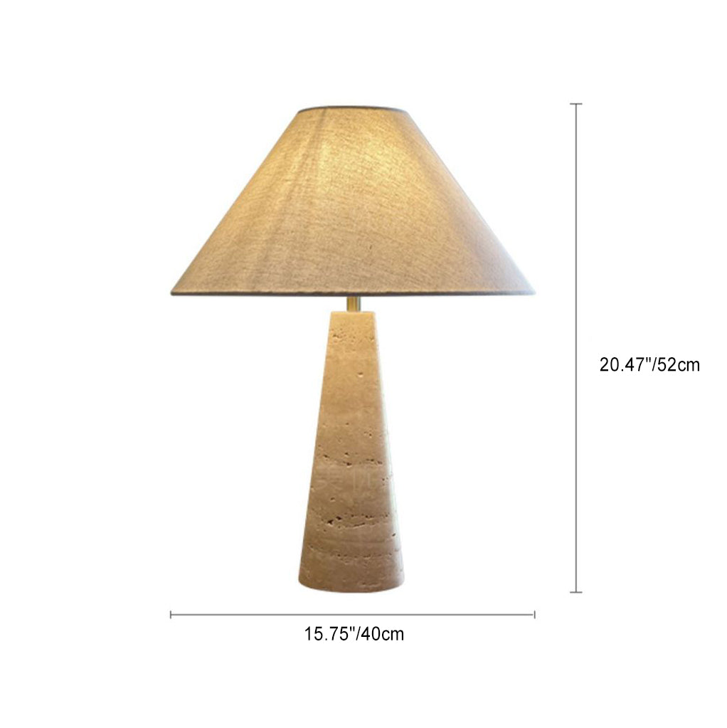 Traditional Japanese Fabric Conical Shade Yellow Travertine Base 1-Light Table Lamp For Study
