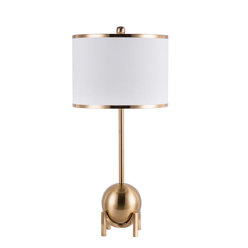 Contemporary Nordic Cylinder Fabric Shade Iron Spherical Base 1-Light Table Lamp For Study