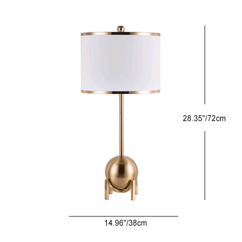 Contemporary Nordic Cylinder Fabric Shade Iron Spherical Base 1-Light Table Lamp For Study