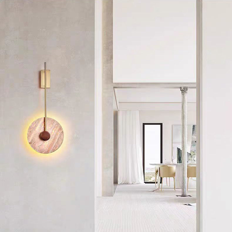مصباح حائط LED من الحديد الأصفر بتصميم هندسي دائري ياباني تقليدي لغرفة النوم