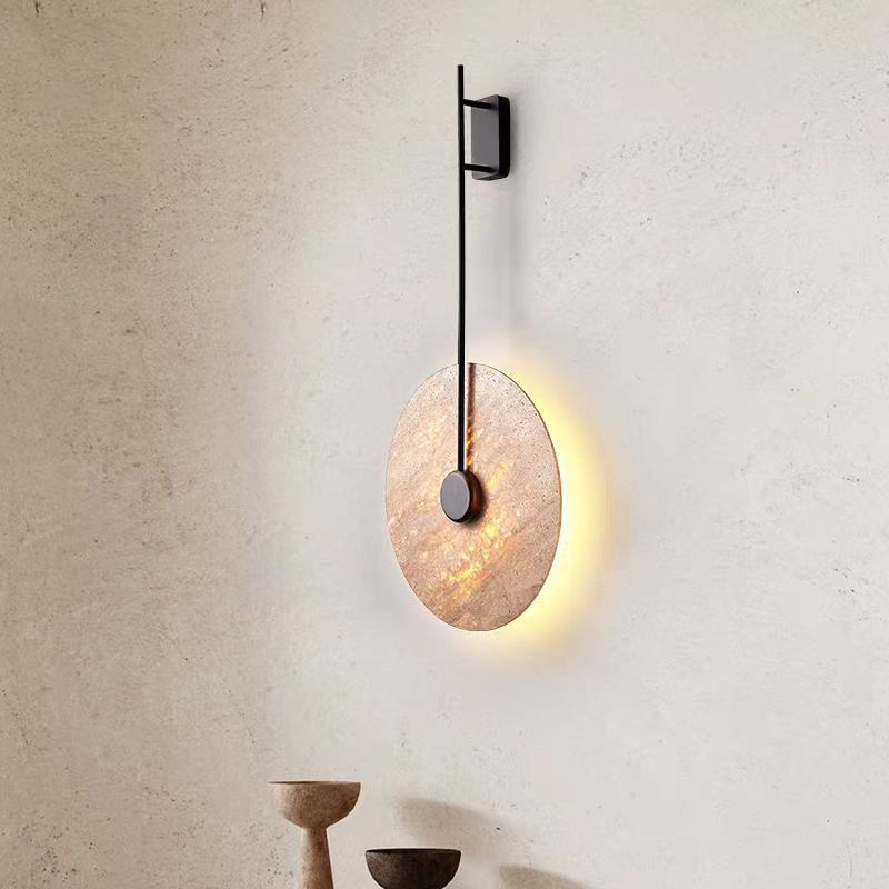 مصباح حائط LED من الحديد الأصفر بتصميم هندسي دائري ياباني تقليدي لغرفة النوم