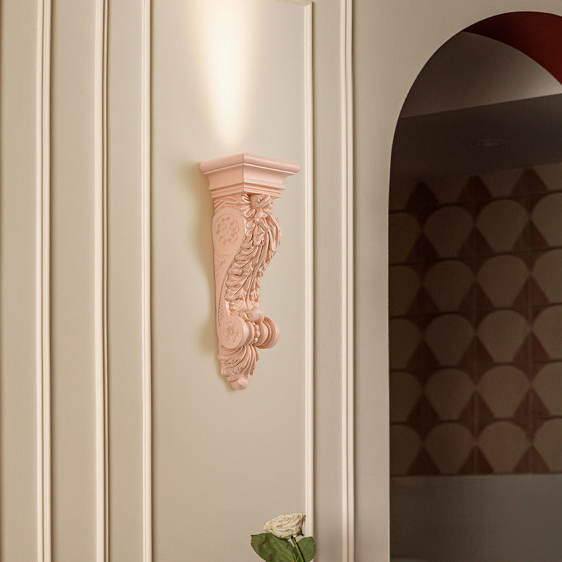 Traditional French Carving Plaster Column LED Wall Sconce Lamp For Dining Room