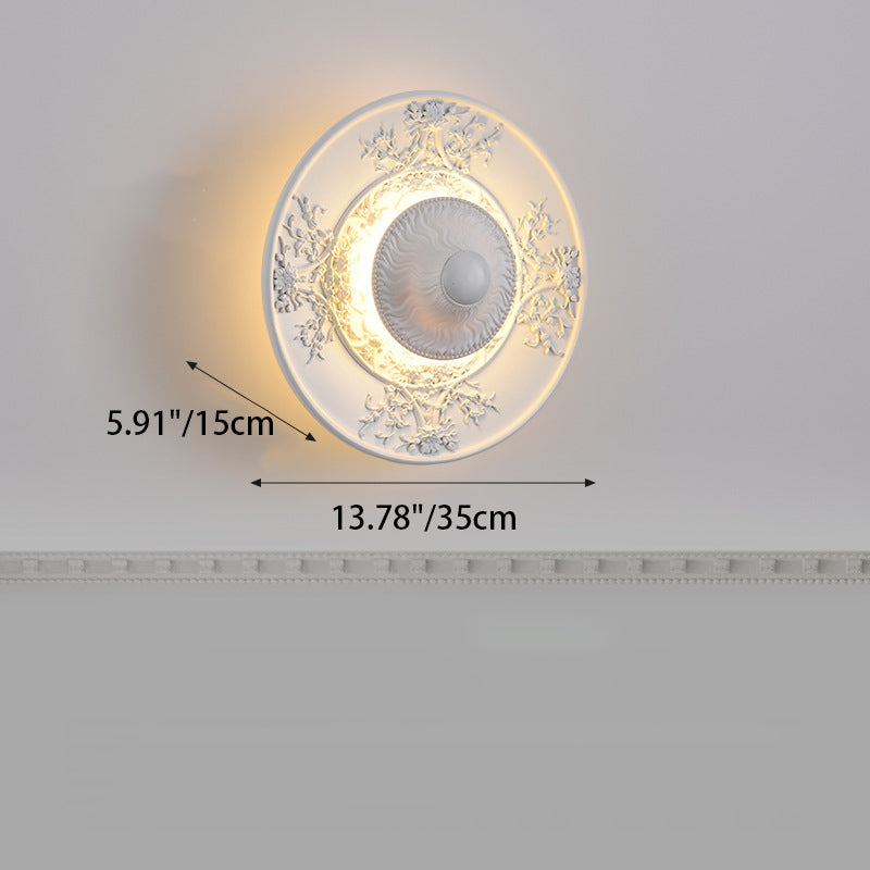 Traditional Vintage Stainless Steel Resin Carved Disc LED Wall Sconce Lamp For Living Room