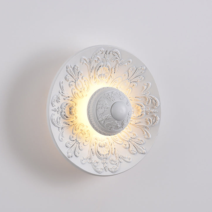 Traditional Vintage Stainless Steel Resin Carved Disc LED Wall Sconce Lamp For Living Room