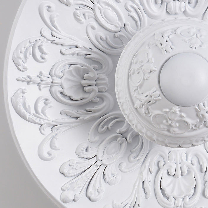 Traditional Vintage Stainless Steel Resin Carved Disc LED Wall Sconce Lamp For Living Room